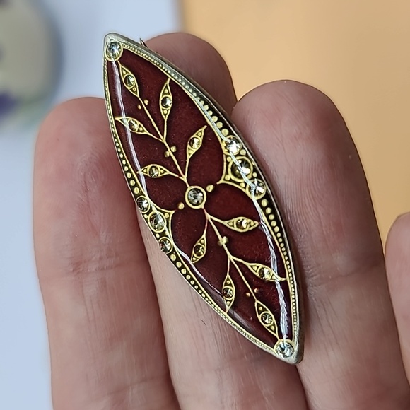 Catherine Popesco FRANCE Enamel Art Nouveau Revival Brooch w Gold Plating Detail - Picture 8 of 9